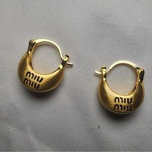 Miu Miu Gold Logo Hoop Earrings
